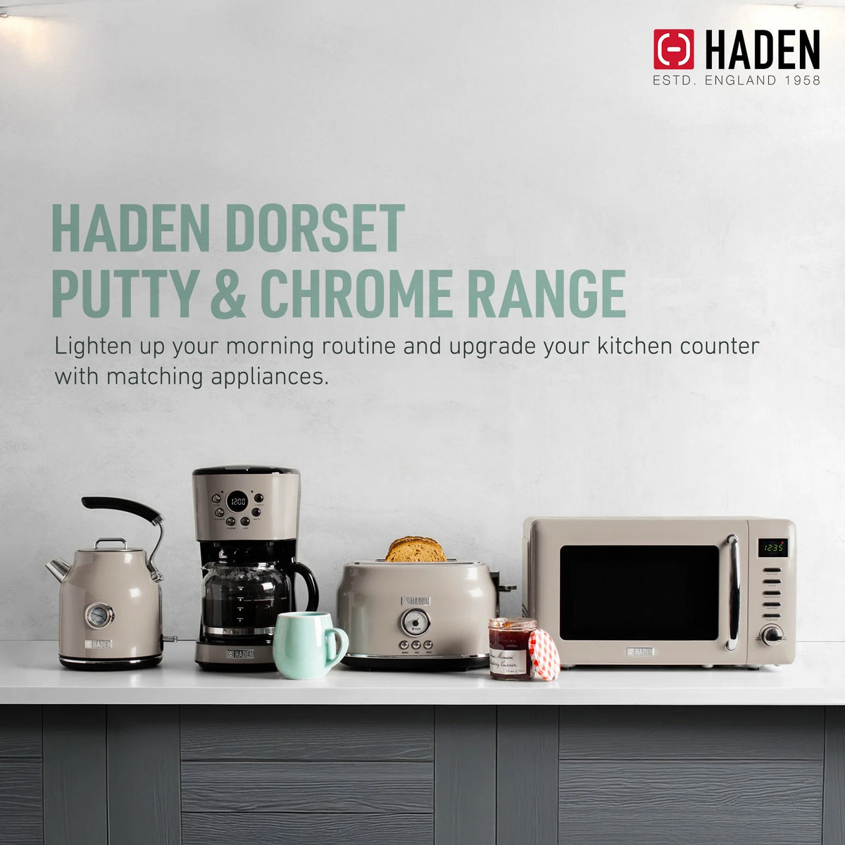 Haden 12 Cup Coffee Maker with 2 Slice Stainless Steel Bread Toaster, White