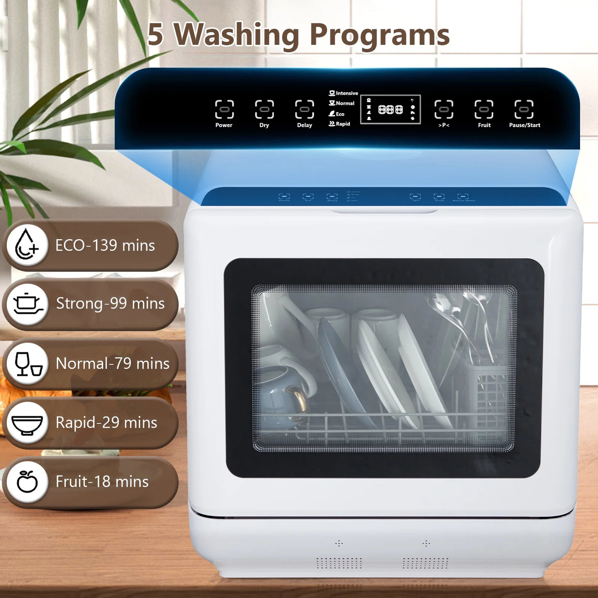 Danolapsi Countertop Dishwasher,Mini Dishwasher with 4.5L Water Tank, 5 Programs, Dual Sprays,149�H High Temp & PTC Hot Air Dry,Portable Dishwashers for RVs & Apartments