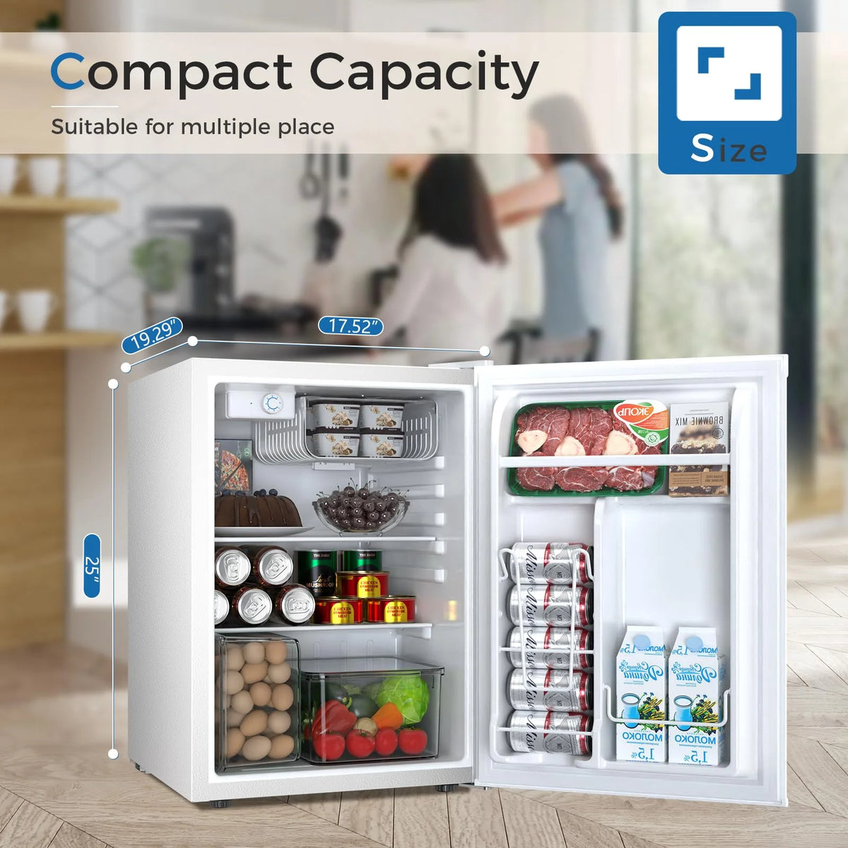 FREE VILLAGE 3.2 Cu.Ft. Mini Fridge with Freezer, Small Refrigerators with Adjustable Thermostat, Low Noise, Energy Saving, Compact Refrigerators for College Dorm, Office, Bedroom, Apartment, White