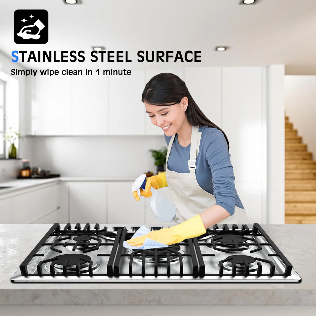 Gas Cooktop 23 inch, Adorer Bulit-in Gas Stove Top with 4 Burner, 23 Inch NG/LPG Convertible Cooktops, Four Burner Propane Cooktop with Thermocouple Protection, Stainless Steel