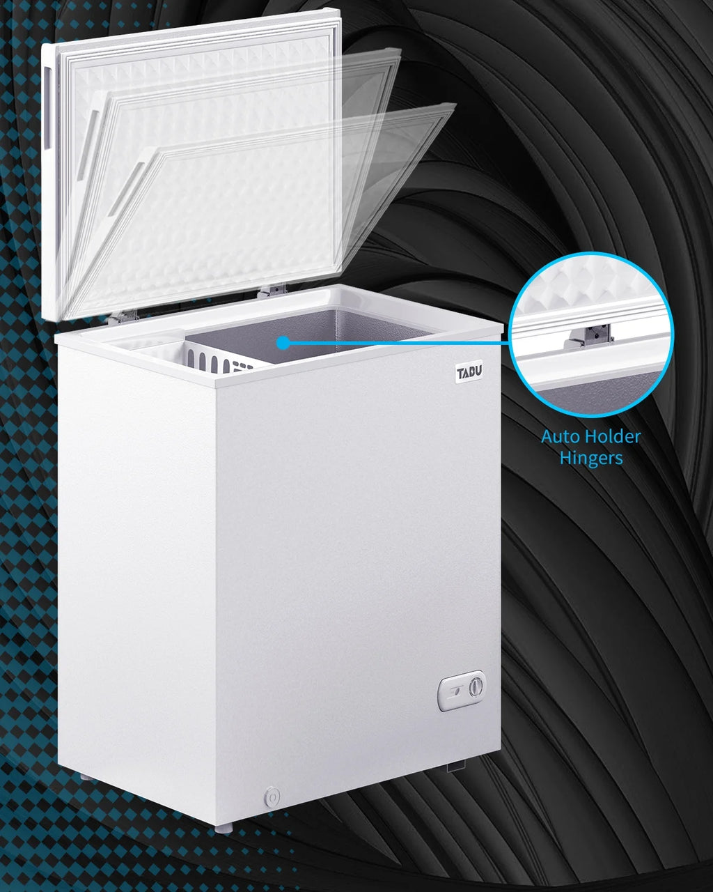 TABU 3.5 Cu ft Chest Freezer,Deep Freezer with Top Open Door and Removable Storage Basket, (Black)