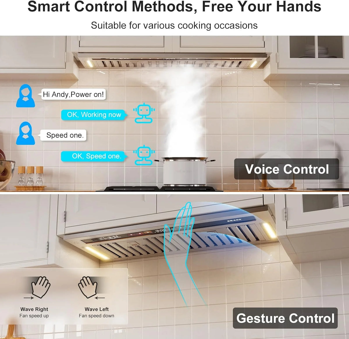 Range Hood Insert 30 Inch, 900 CFM Smart Voice/Gesture/Touch Control, 4 Speed Exhaust Fan, Stainless Steel Kitchen Hood with Charcoal Filter, Ducted/Ductless Convertible