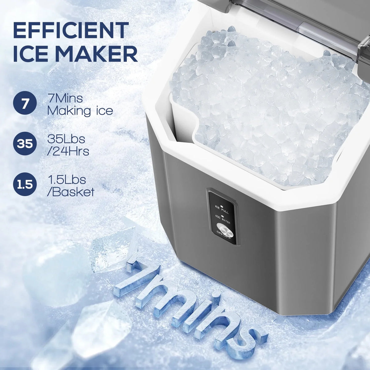 LHRIVER Countertop Nugget Ice Maker, 35Lbs/24H, Soft Chewable Ice, Ice Scoop, Self-Cleaning, White