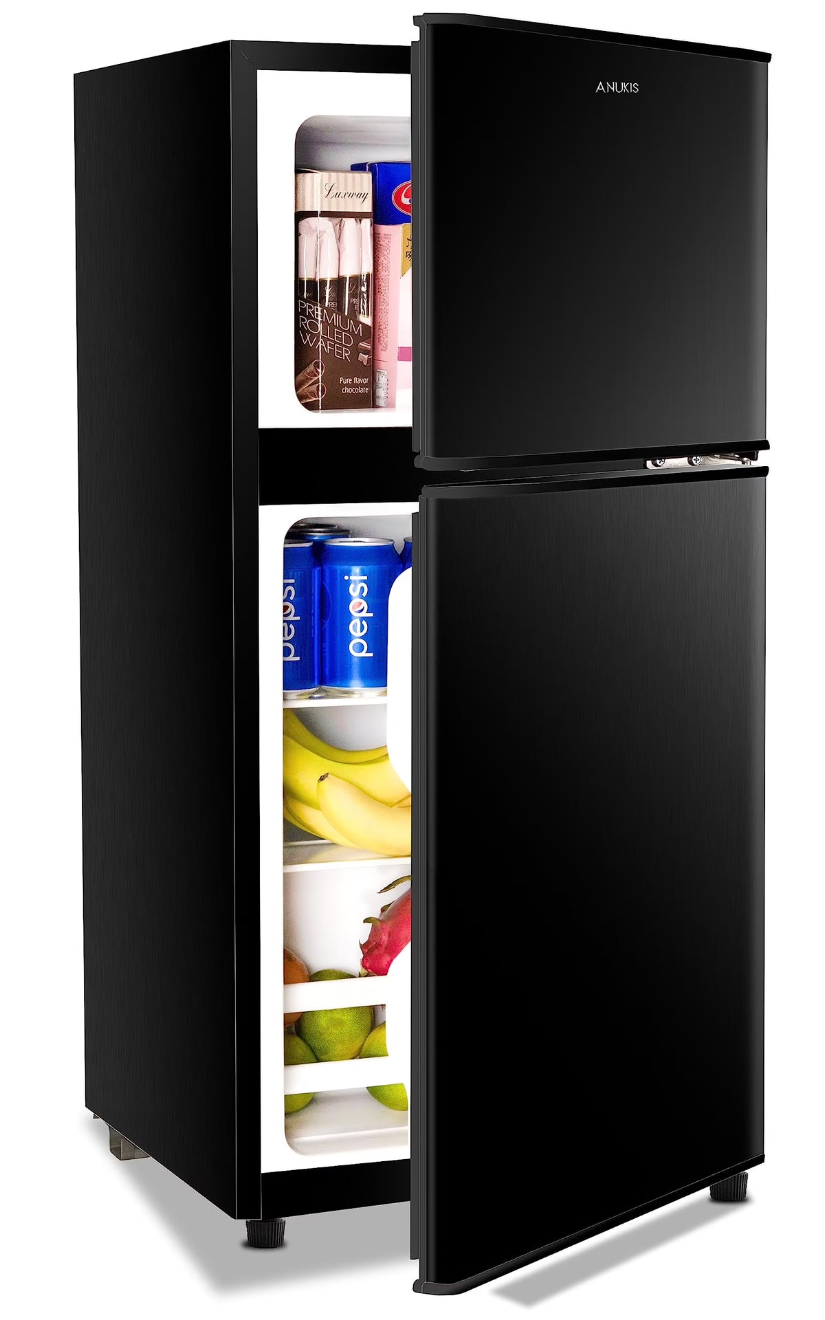 Harper & Bright Designs Double Door Mini Fridge with Freezer, 3.2 Cu.Ft Compact Refrigerator with Adjustable Shelf, Adjustable Thermostat and Reversible Door for Bedroom, Dorm, Home Office, White
