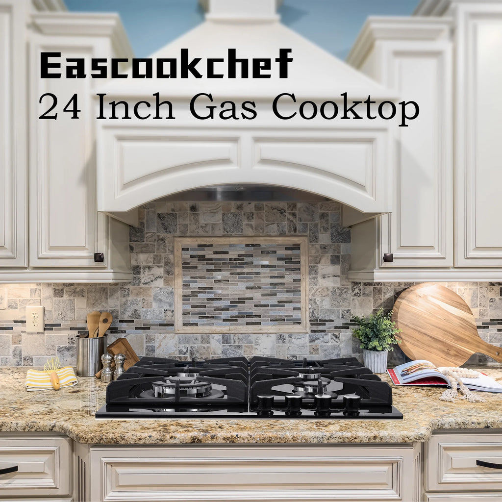 Eascookchef 4-Burners Gas Cooktop 24in Eascookchef Tempered Glass NG/LPG Convertible