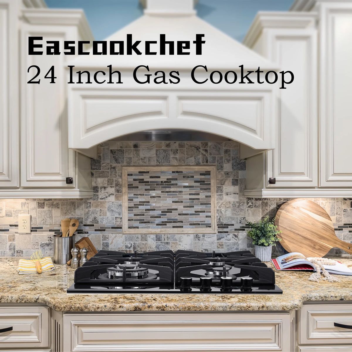 Eascookchef 4-Burners Gas Cooktop 24in Eascookchef Tempered Glass NG/LPG Convertible