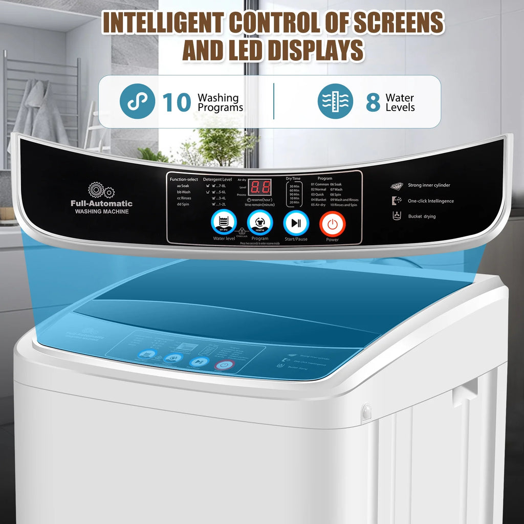 Veeboto Portable Washing Machine 15.6lbs Full-Automatic Washer, Compact Wash & Dry Combo with Drain Pump for Home, Dorms, Apart, White