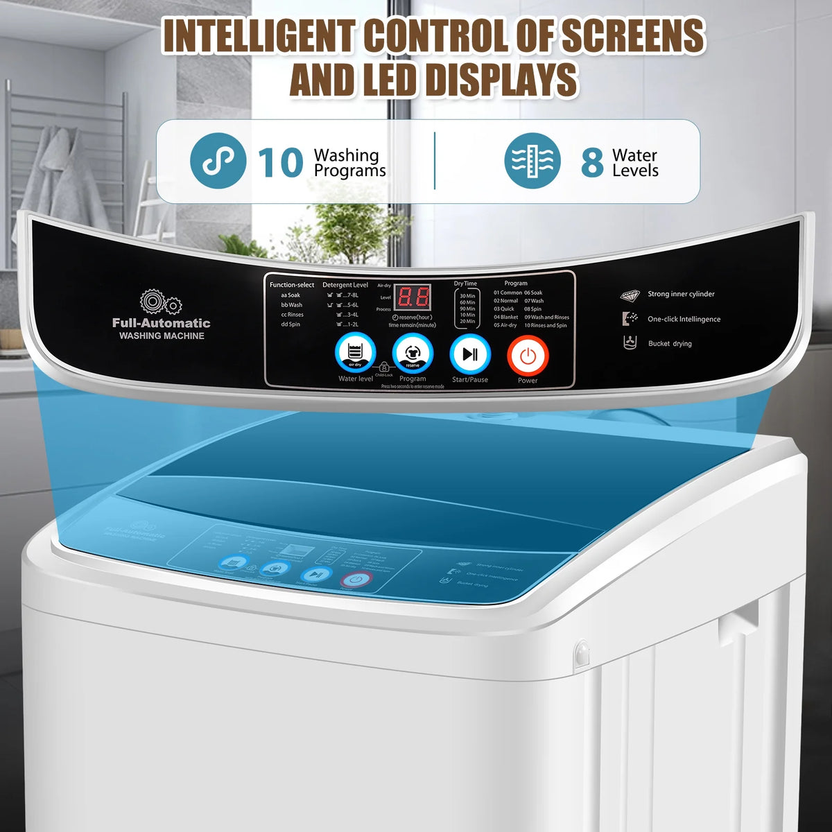 Veeboto Portable Washing Machine 15.6lbs Full-Automatic Washer, Compact Wash & Dry Combo with Drain Pump for Home, Dorms, Apart, White