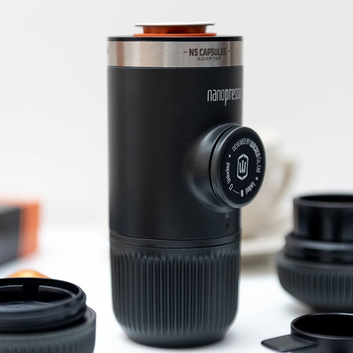 Wacaco Nanopresso Portable Espresso Maker - NS Adapter Compatible - for Capsules and Ground Coffee - Outdoor Coffee Machine Set - Ideal for Camping & Travel