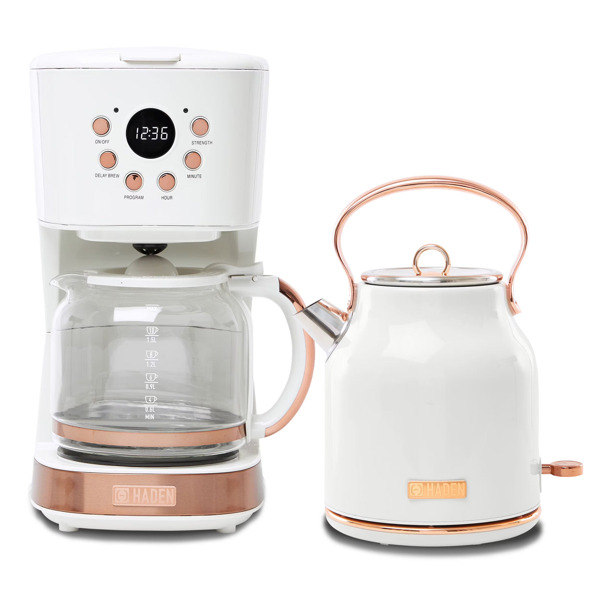Haden Coffee Maker & Heritage 1.7 Liter Electric Kettle, Black & Chrome