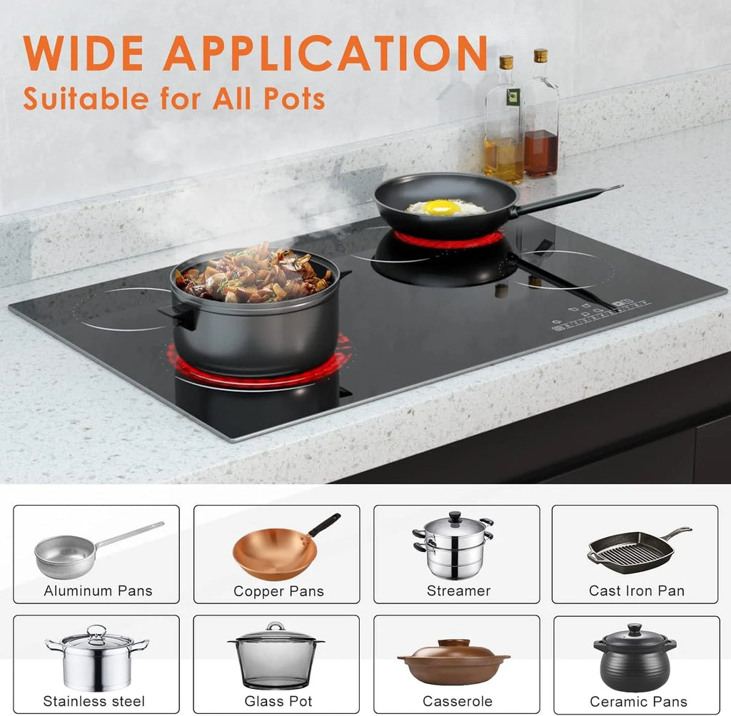 Homtone 30 Inch Electric Cooktop 4 Burners Built-in Electric Stovetop -Timer & Child Safety Lock