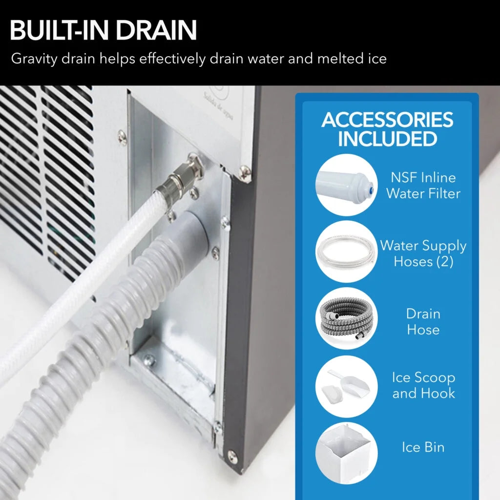 Whynter 15" Built-In Stainless Steel 80lb Capacity Clear Ice Cube Maker, Inline Water Filter UIM-502SS