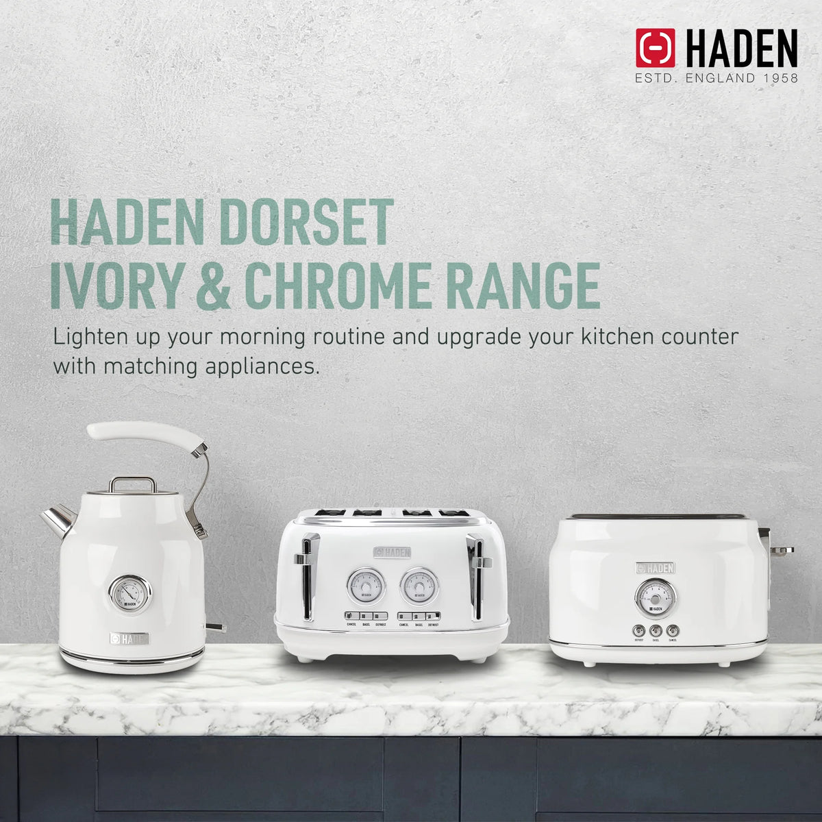 Haden Dorset 2 Slice Wide Slot Stainless Steel Toaster, Cedar Green/Chrome