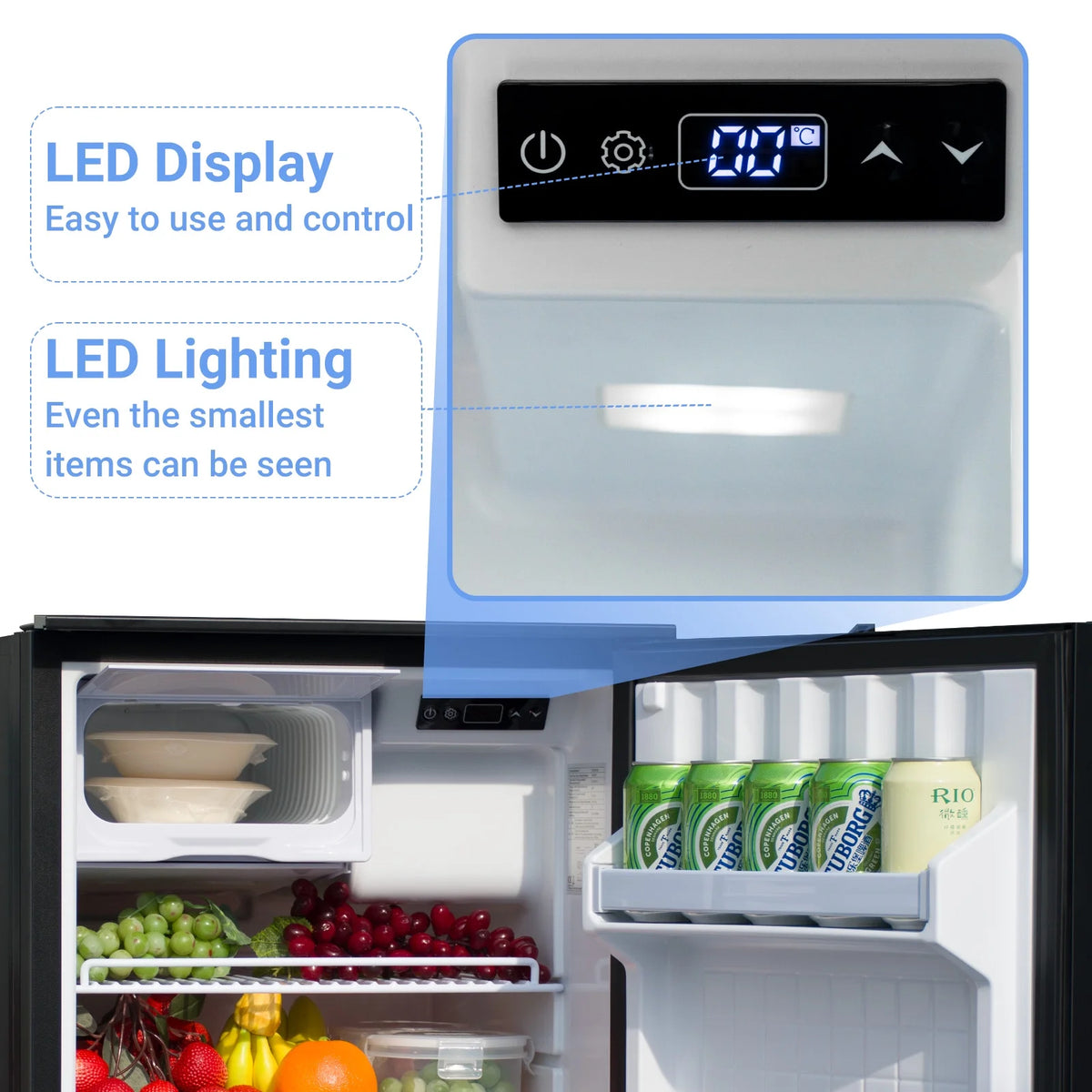3 Cu ft RV Compact Portable Car Refrigerator 85L Fridge and Freezer DC 12/24V Reversible Door