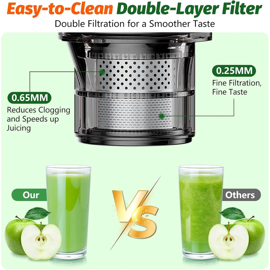 YPONE Cold Press Juicer, Masticating Juicer with 5.4" Wide Feed Chute, 350w Slow Juicer Machines Fit Whole Vegetables and Fruits,Juice Extractor Machine with High Juice Yield, Easy to Clean(Black)