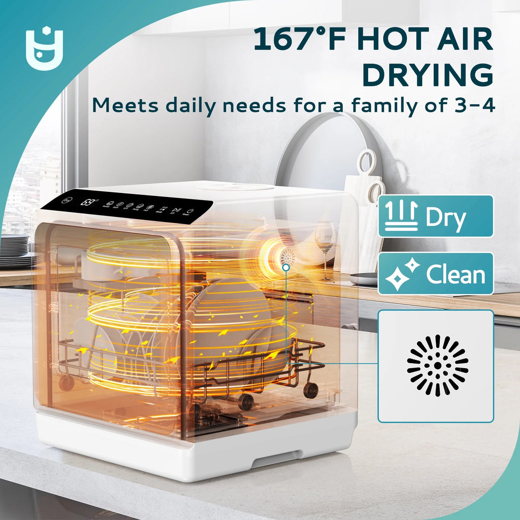 EUHOMY Portable Countertop Dishwashers with 5-Liter Built-in Water Tank and Air-Dry Function