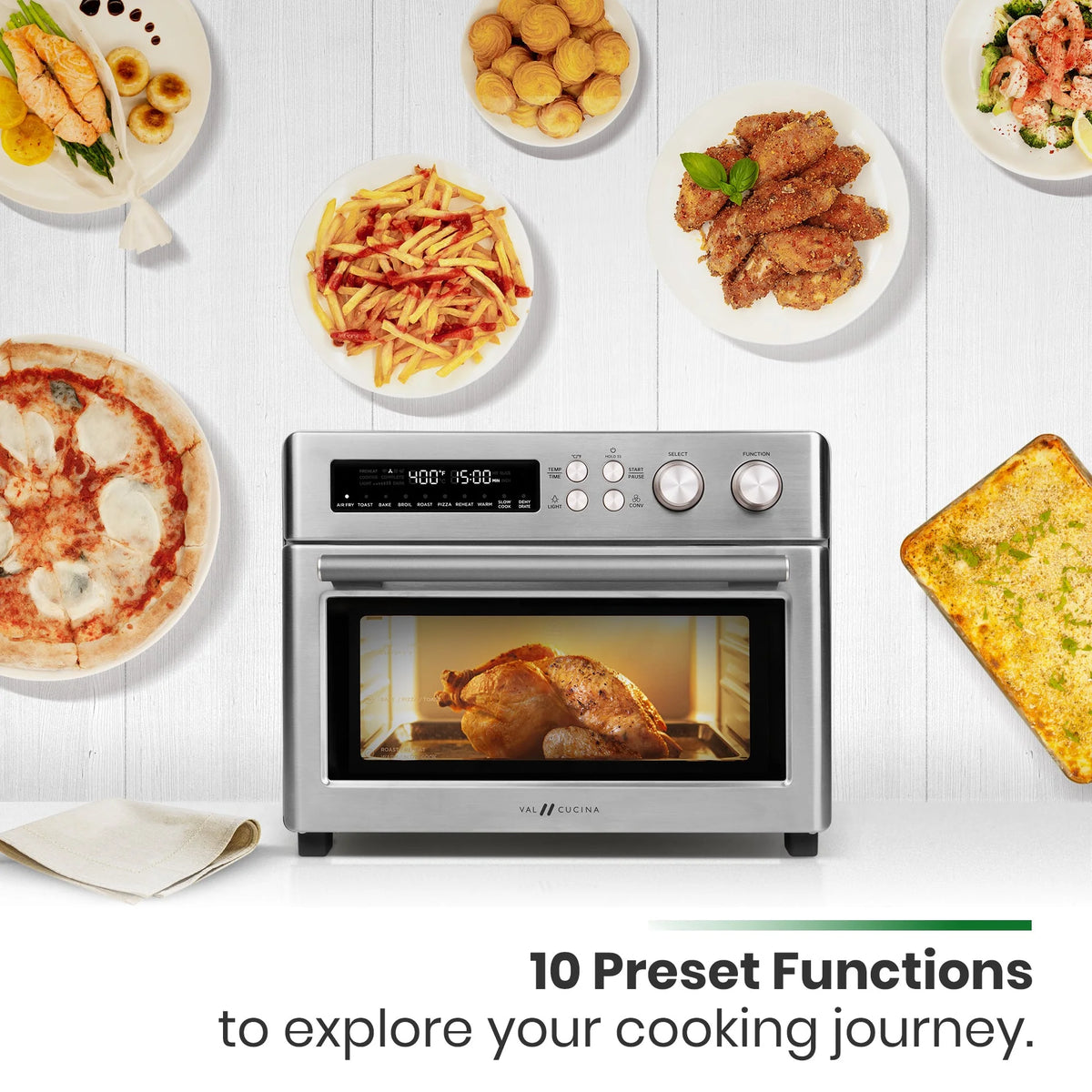 VAL CUCINA 10-IN-1 AIR FRYER TOASTER OVEN -  BRUSHED STAINLESS STEEL