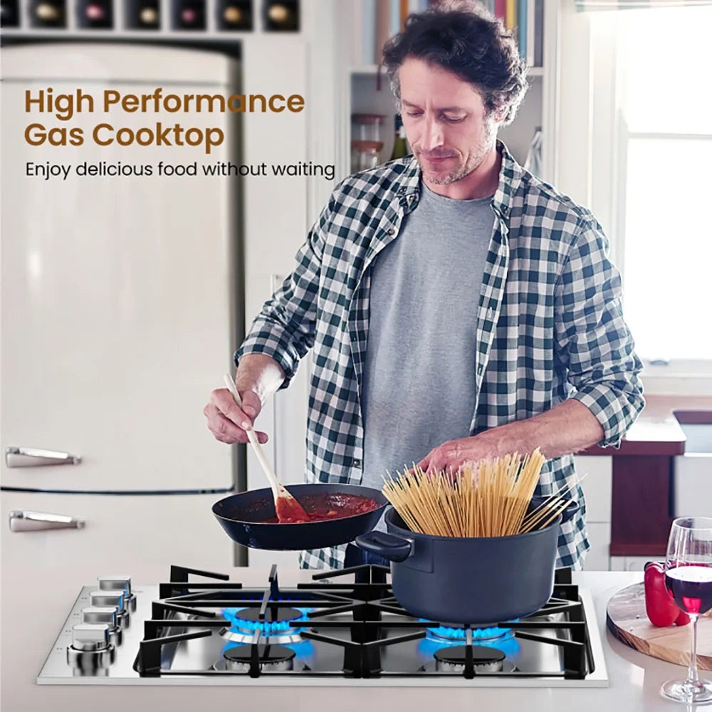 Resenkos 30/36 Inch Gas Cooktop with 4/6 Powerful Burners and ABS Knobs-30 inches, Convertible Gas Burner for Kitchen, Stainless Steel