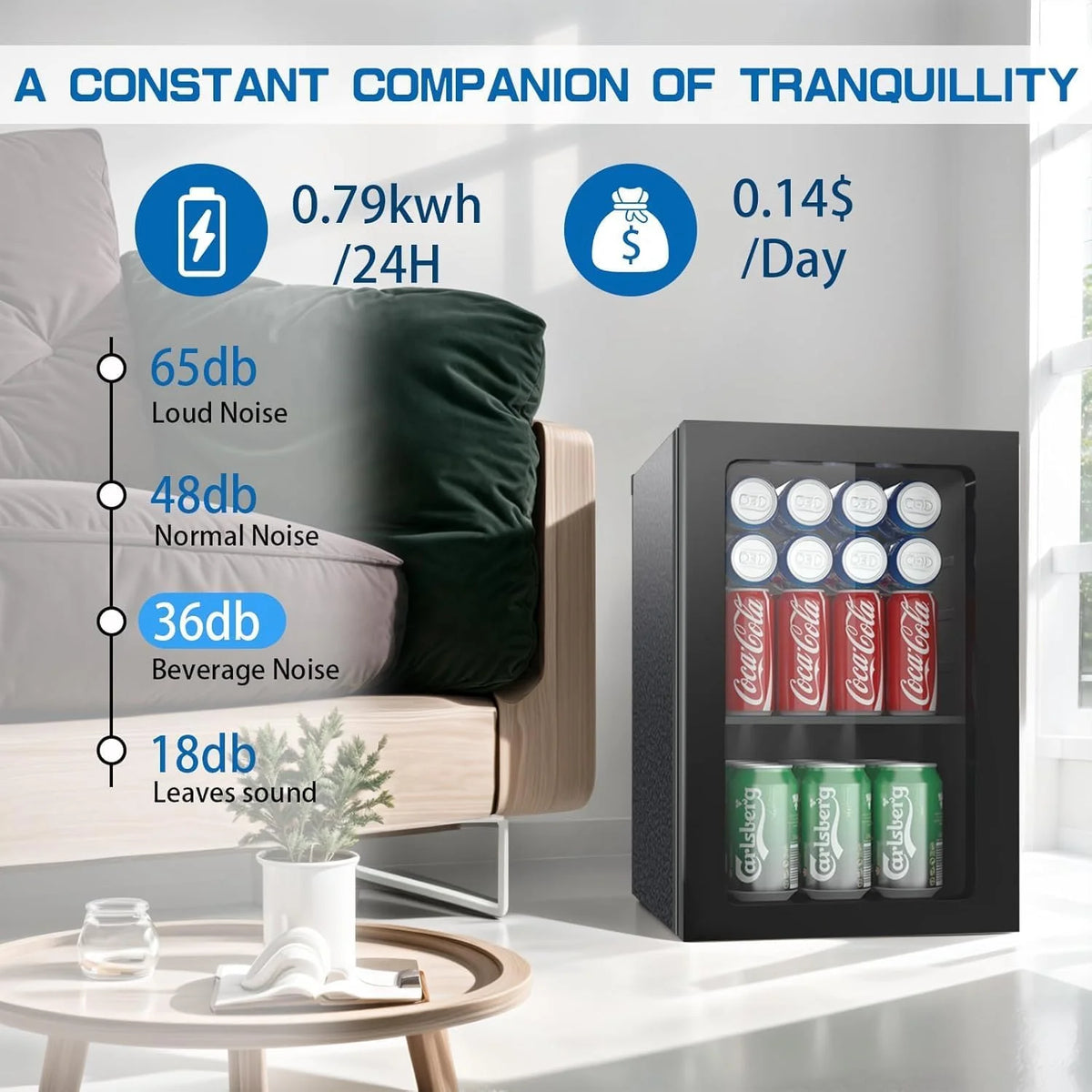 Compact 20 Can Beverage Fridge with Glass Door, 0.9 Cubic Foot Under Counter Cooler with Digital Display