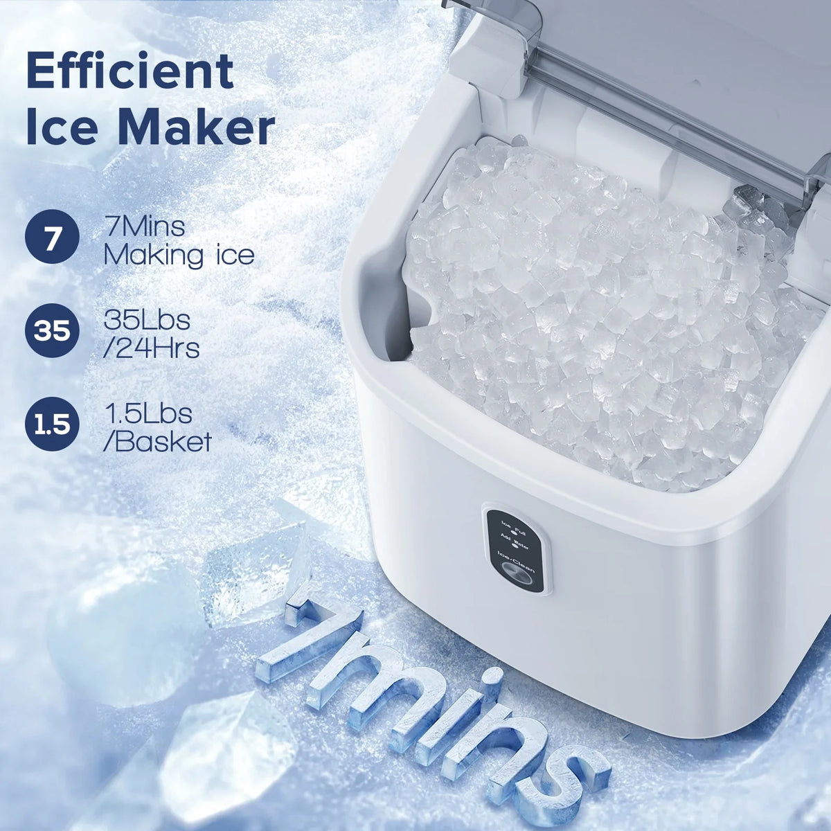 Electactic Nugget Ice Maker Countertop, 35lbs/24H, Self-Cleaning, Pebble Portable Ice Machine with Handle (White)