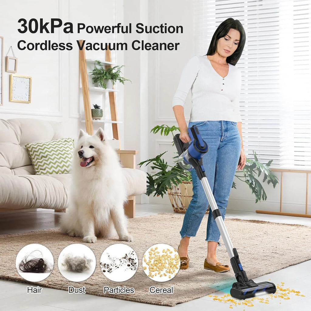 POWEART Cordless Vacuum Cleaner, 30Kpa 350W Powerful Stick Vacuum, 8 in 1 Self-Standing Rechargeable Battery Vacuum Up to 55min Runtime, Lightweight Cordless Vacuum for Pet Hair Hard Floor Carpet