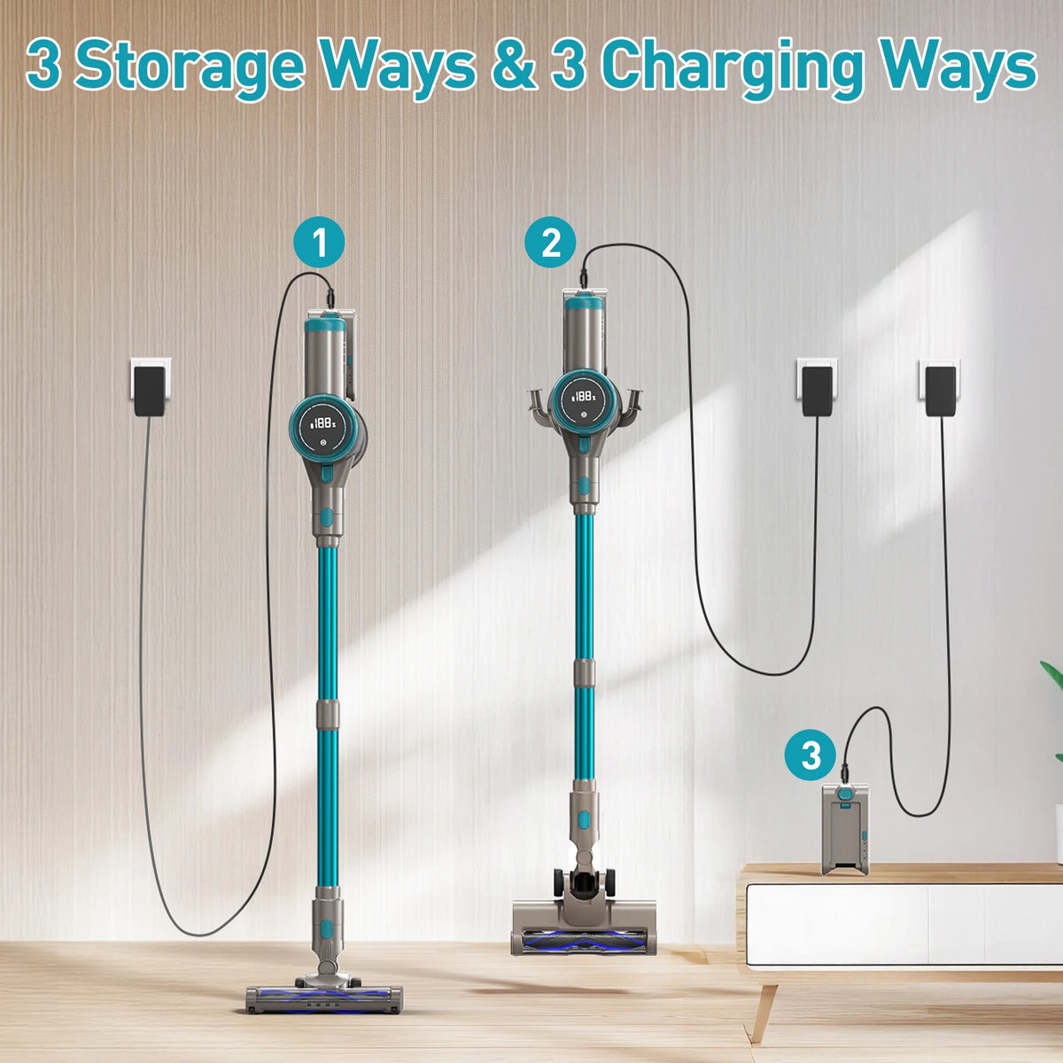 KANFUAQ Cordless Stick Vacuum Cleaner 38KPA 50Mins 2200mAh Lightweight for Home Pet Hair Carpet Hard Floor