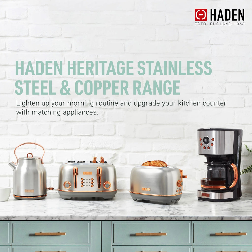 Haden Heritage 1.7 Liter Electric Kettle with 2 Slice Bread Toaster, White