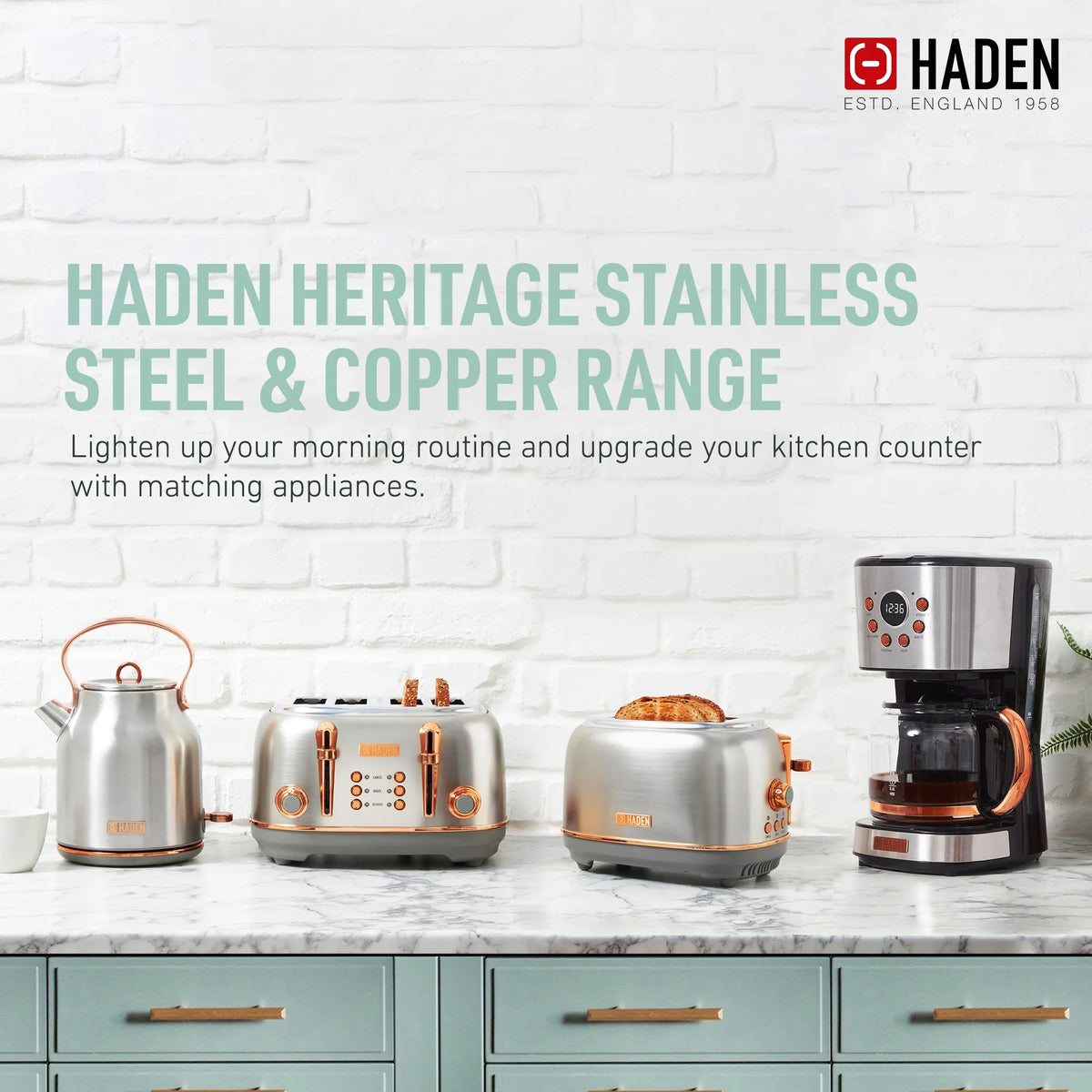 Haden Heritage 1.7 Liter Electric Kettle with 2 Slice Bread Toaster, White