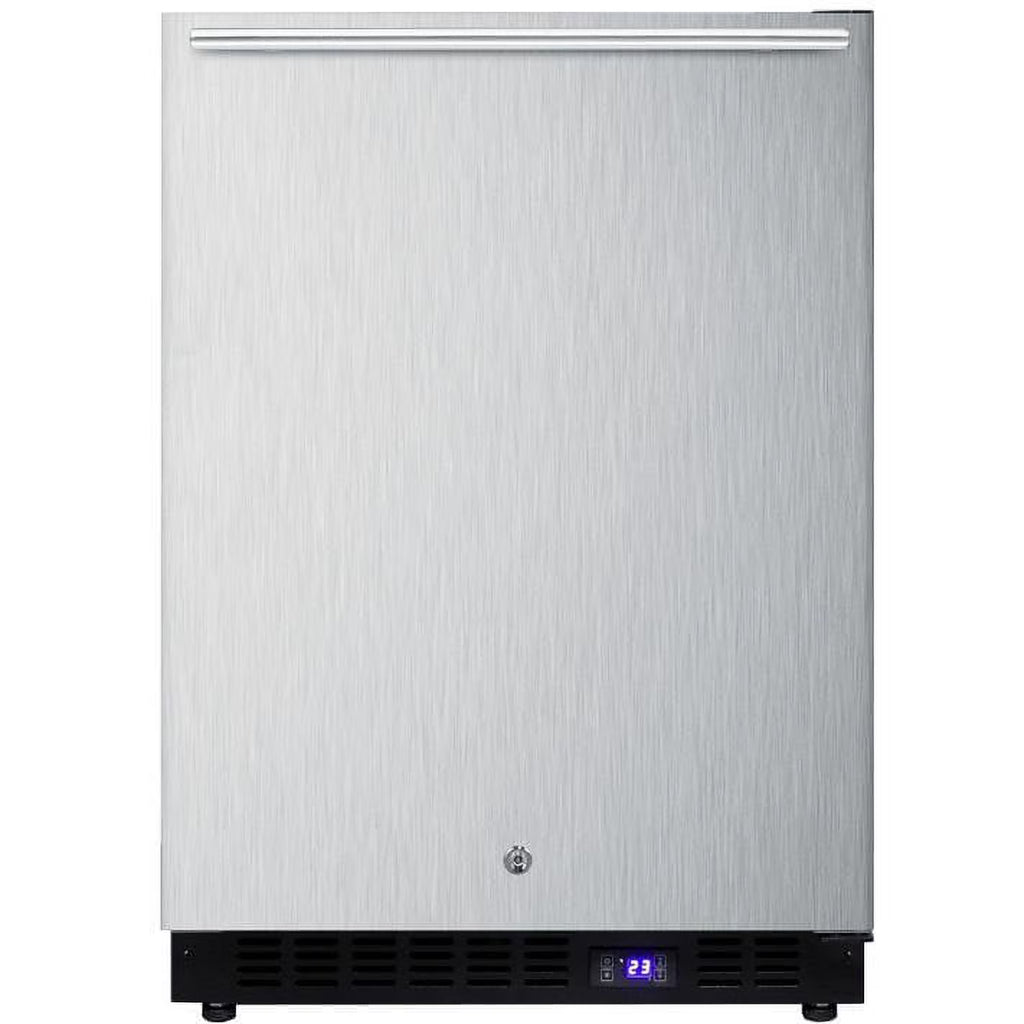 Frost-free outdoor all-freezer in complete stainless steel, w/digital thermostat, LED lighting, horizontal handle, and lock; built-in or freestanding