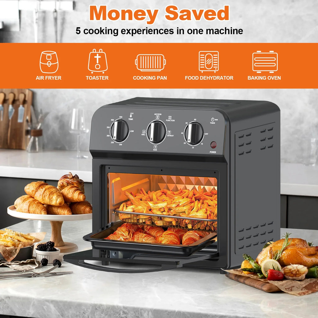 Plum Chef 13QT Air Fryer Toaster Oven Combo, 7-in-1 Multifunctional Countertop Oven with 360�� Hot Air Circulation for Healthy Oil-Free Cooking, Family Size, Stainless Steel, Silver