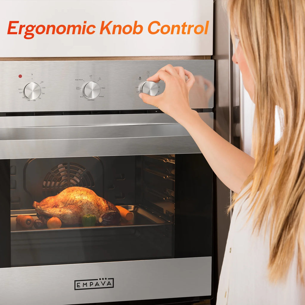 Empava 24 inch 10 Cooking Functions with Rotisserie Electric LED Display Touch Control Built-in Convection Single Wall Oven