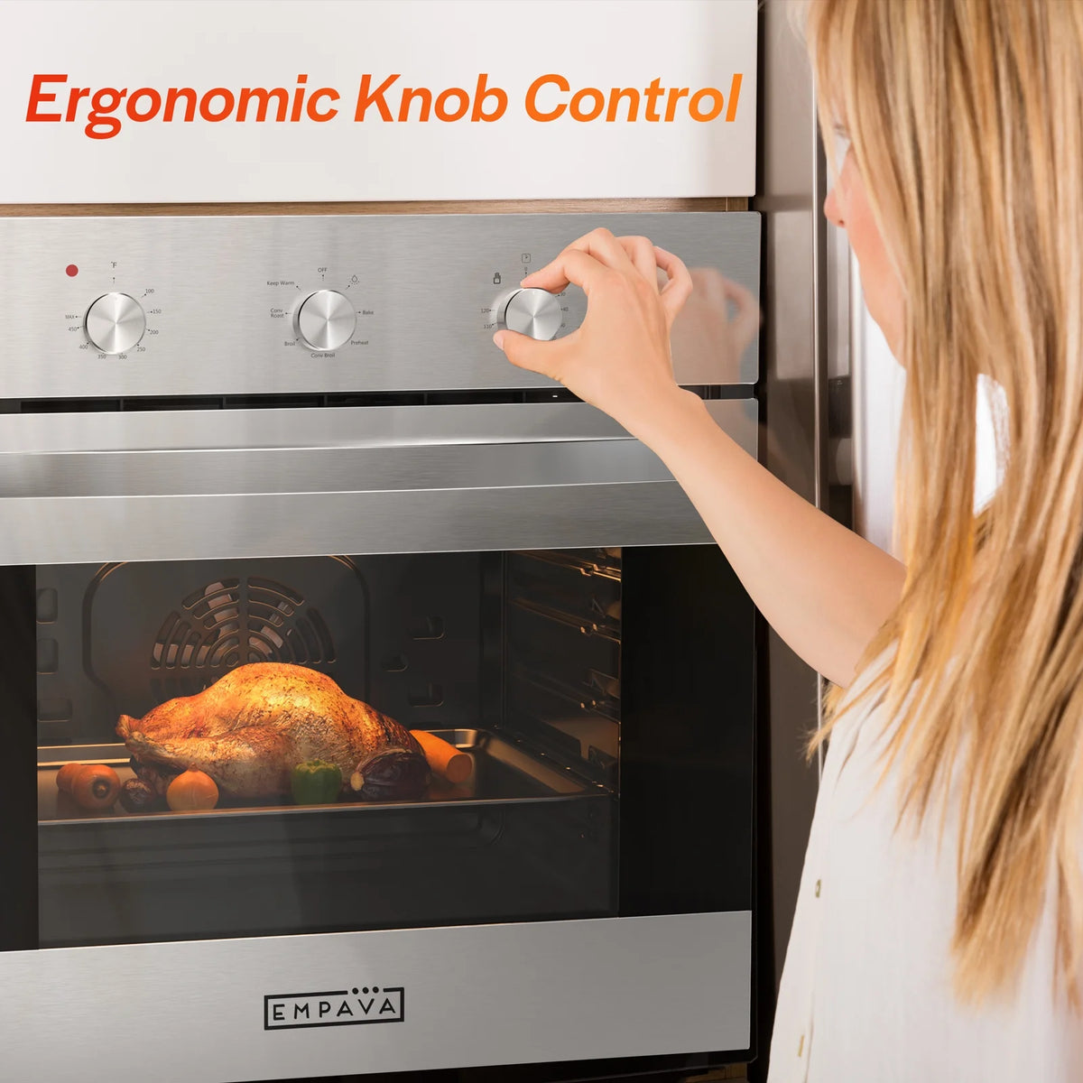 Empava 24 inch 10 Cooking Functions with Rotisserie Electric LED Display Touch Control Built-in Convection Single Wall Oven