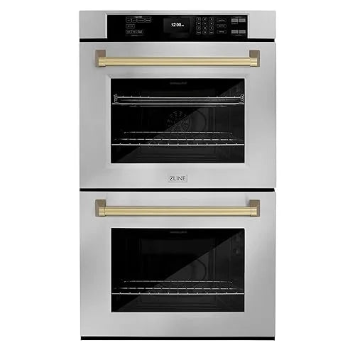 ZLINE 30 in. Autograph Edition Professional Convection Double Wall Oven with Air Fry and Self Clean in Stainless Steel with Champagne Bronze Handles (WADZ-30-CB)