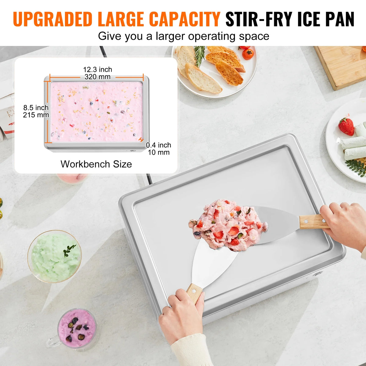 KFFKFF Fried Ice Cream Roll Machine - A Rolled Ice Cream Maker with a 19.3 x 14.9 Inch Pan