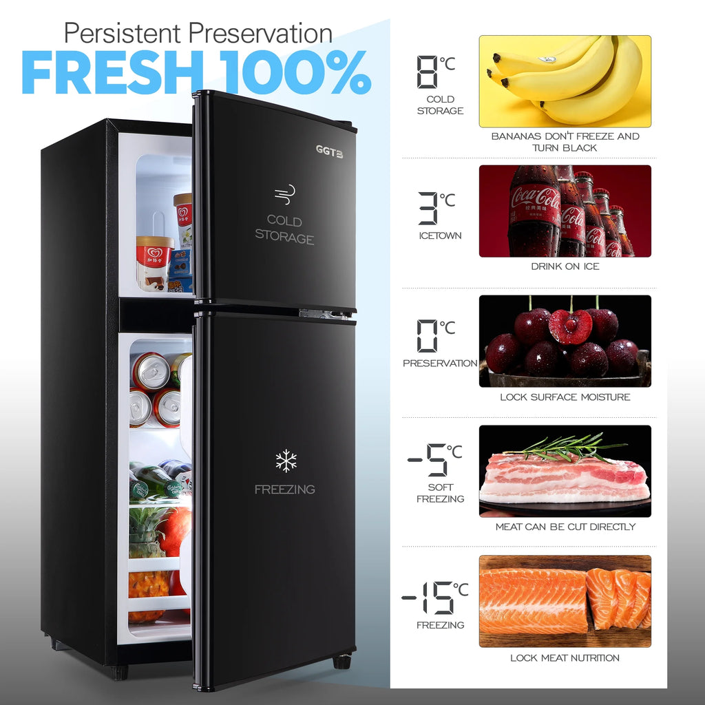 GGTB Retro Compact Two Door Refrigerator, Black, 3.0 Cu ft