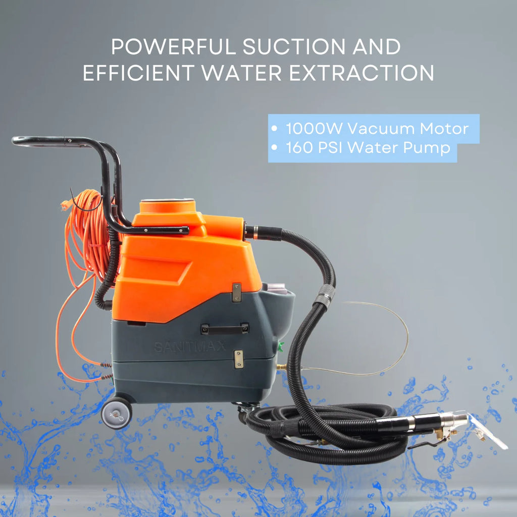 Commercial Heated Carpet Extractor Machine, Dual-Tank, 1000W Vacuum, 160 PSI Pump, 149��F Water