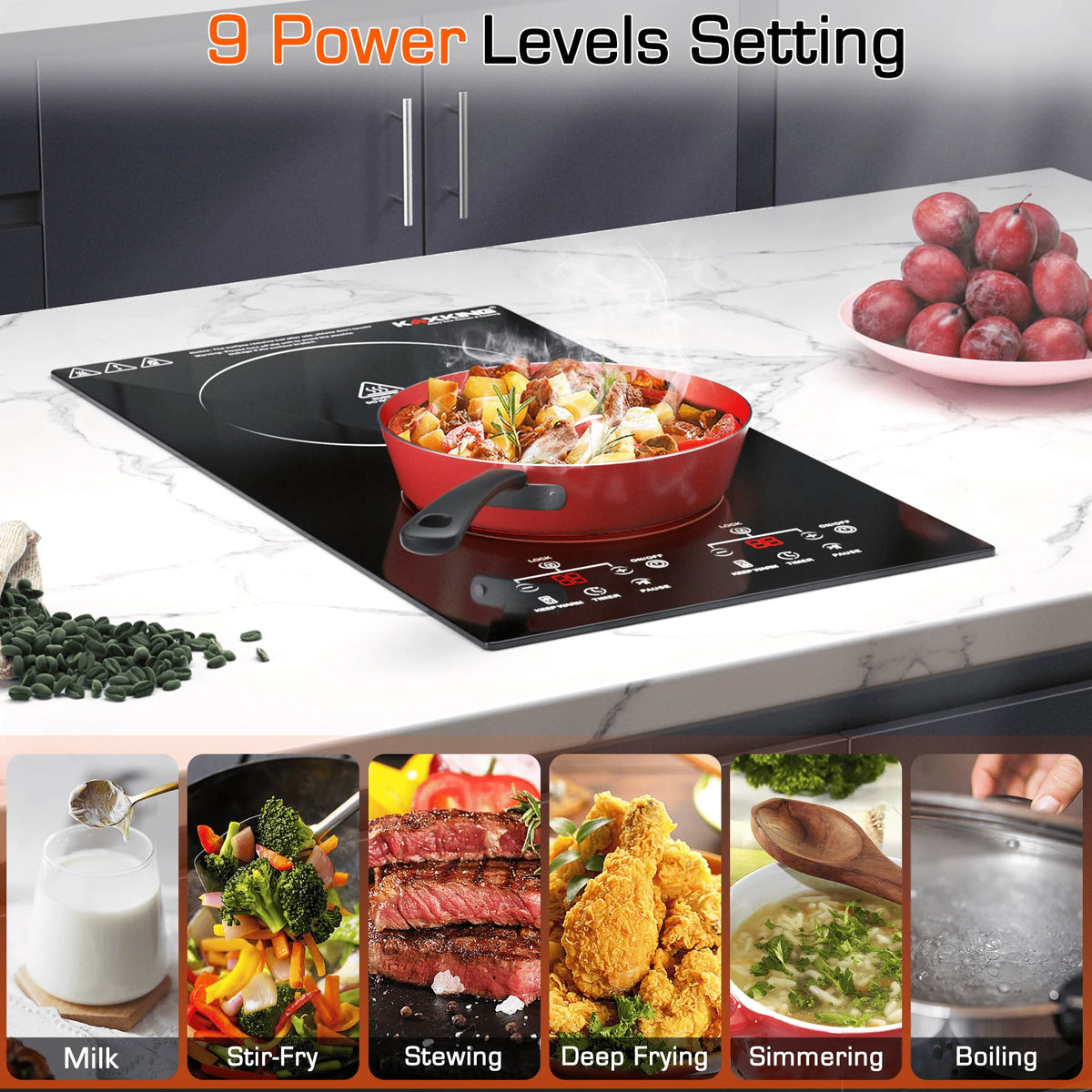4 Burner Electric Cooktop, 24 Inch Electric Stove Top, Built-in Electric Cooktop with Sensor Touch Control, Timer & Child Lock Included, 9 Power Levels, 6000W, 220-240V Hard Wired (No Plug)