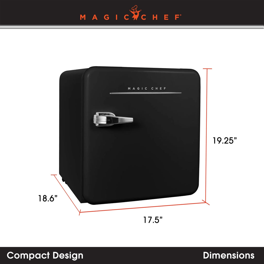 Open Box Magic Chef 1.6 Cu. Ft. Retro Mini Fridge with LED Light, Black, 34 lbs