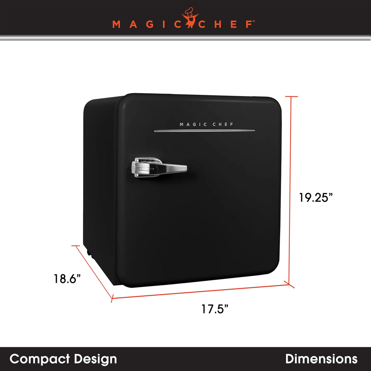 Open Box Magic Chef 1.6 Cu. Ft. Retro Mini Fridge with LED Light, Black, 34 lbs