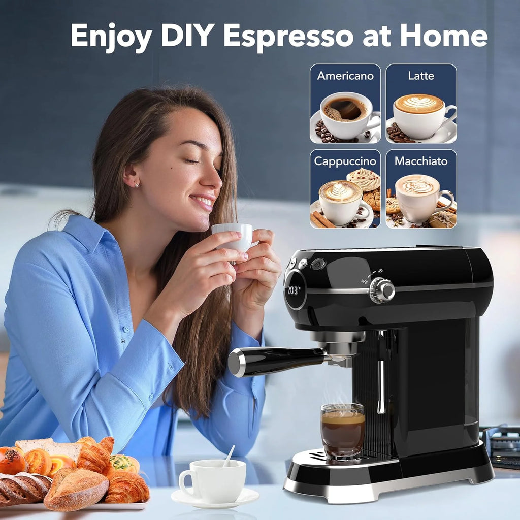 HBN Espresso Machine, 20 Bar Professional Espresso Maker with Milk Frother Steam Wand, Compact Coffee Machine with 27oz Removable Water Tank for Cappuccino, Latte, Americano