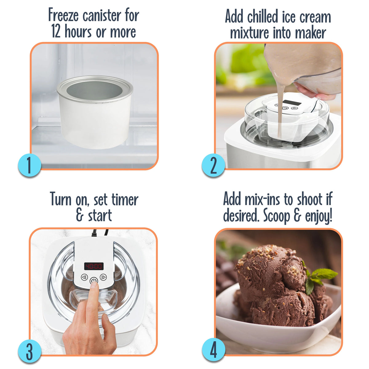 Nostalgia 2-Quart Electric Ice Cream Maker �C Make Homemade Ice Cream, Gelato, Sorbet & Frozen Yogurt �C No Salt/Ice Needed, Digital Controls, Mix-In Chute & Freezing Gel Canister �C Stainless Steel