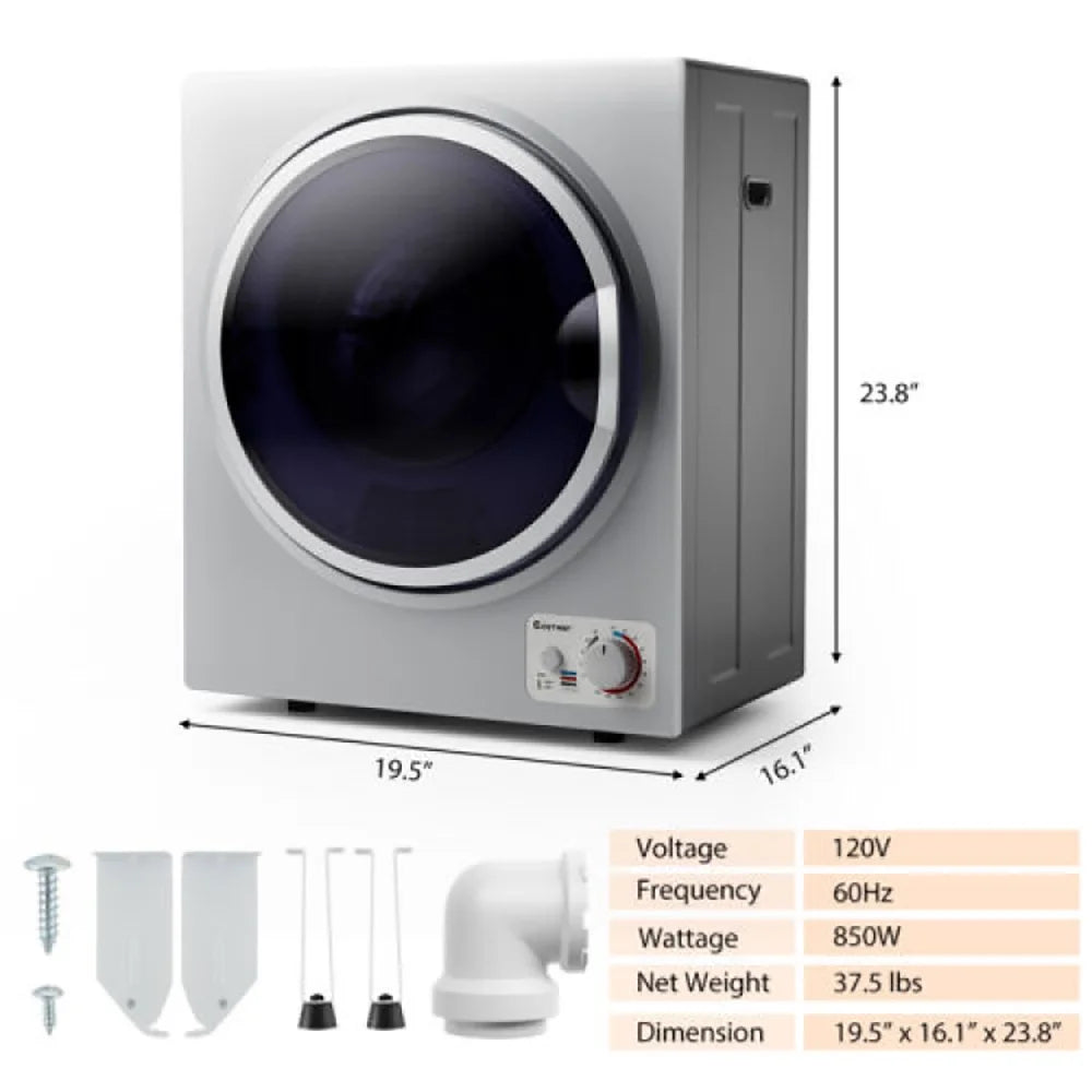 GVN Dryer, Drying Machines,1.5 Cu .ft Clothes Dryer with with Stainless Steel Wall Mount-Gray
