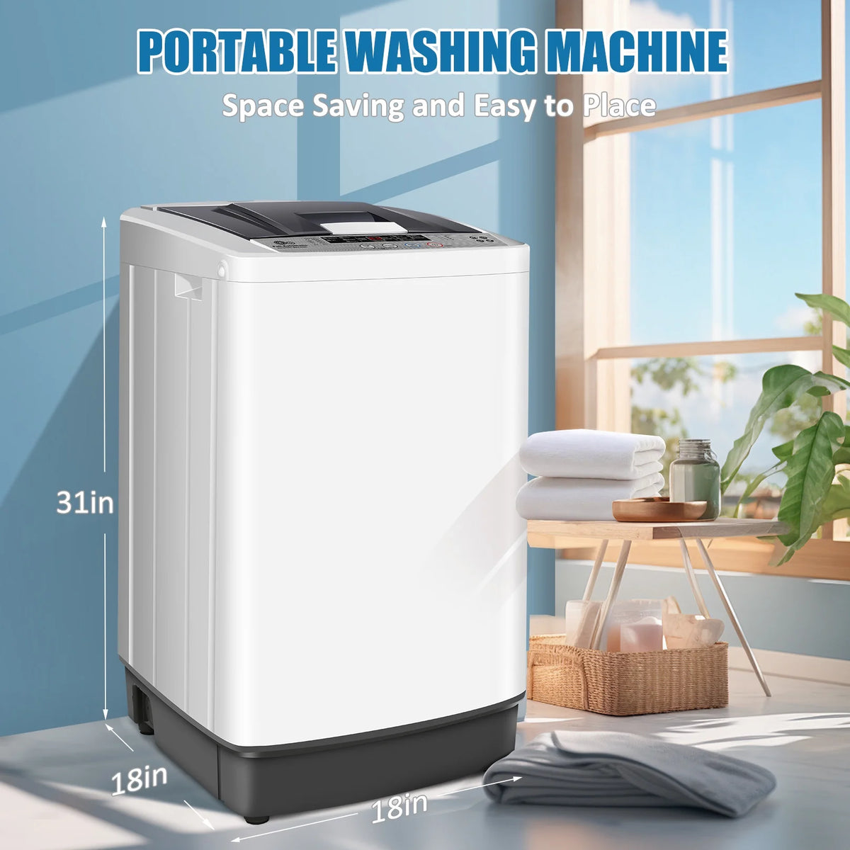Qhomic Portable Washing Machine, 18.7lbs Full Automatic Compact 10 Programs & 8 Water Levels Washer Machine with Child Lock and LED Display, Low Noise Laundry Wash for Apartments, RVs, Dorms