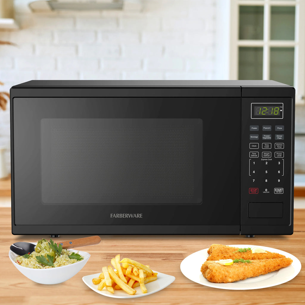 Farberware FMGZ09BKA 0.9 Cu. Ft. Microwave Oven, 900W, Digital Control, LED Display, 6 Cooking Presets, Black