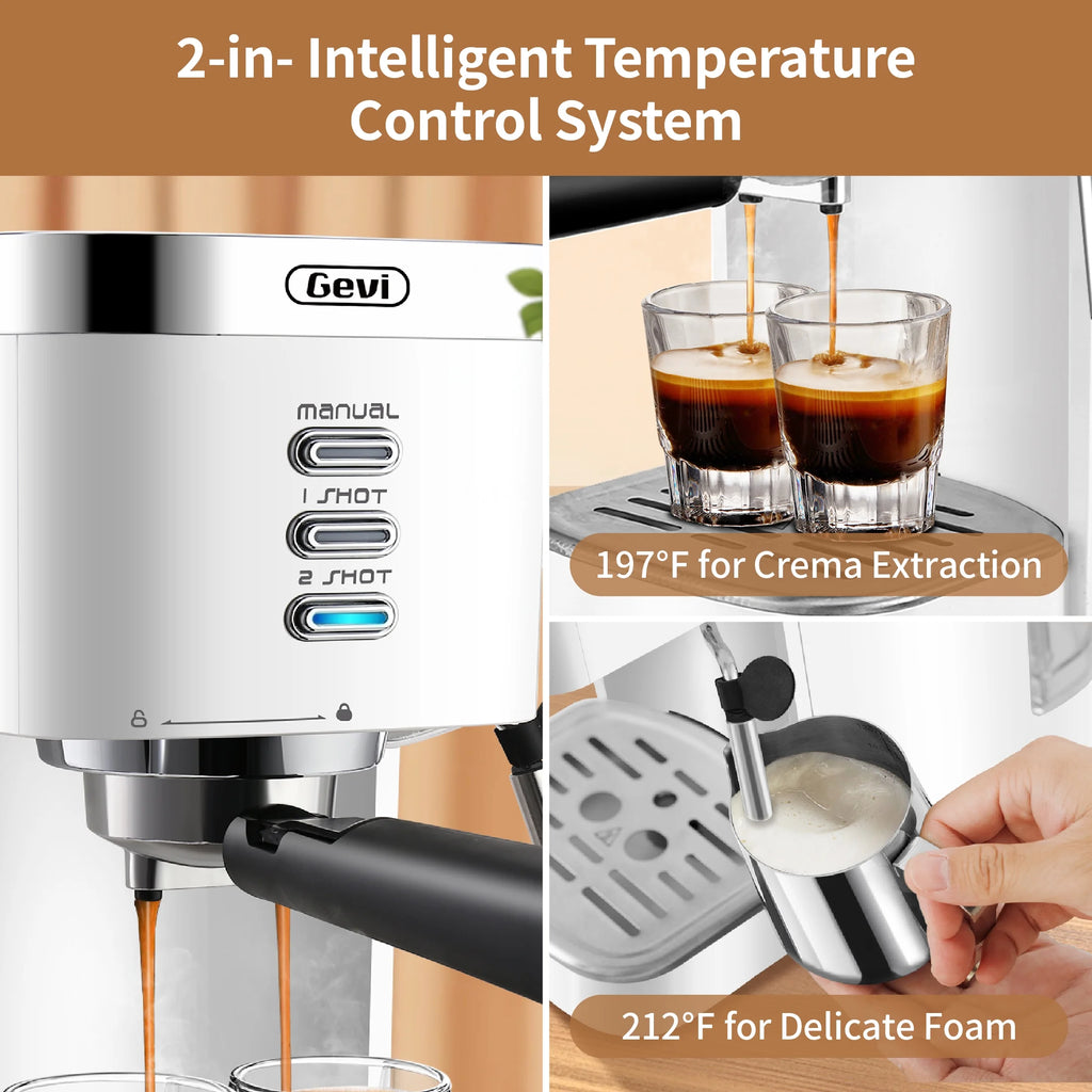 Gevi 20 Bar Espresso Machine, Coffee Maker with Milk Frother��White