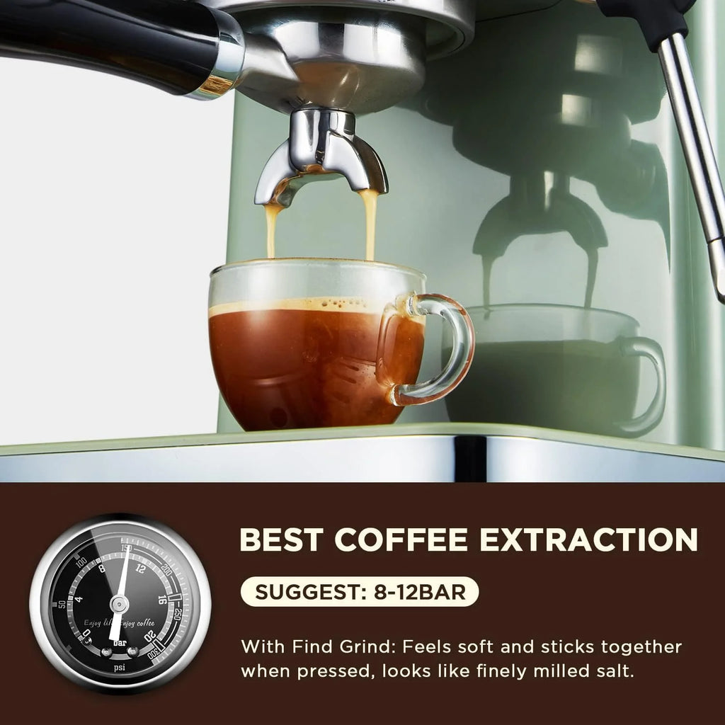Espresso Coffee Machine 15 Bar with Milk Frother Steam Wand, 1350W Professional Coffee Maker, 54 Oz Removable Water Tank Espresso Maker Cappuccino, Latte, Machiato, Green, For Home Barista