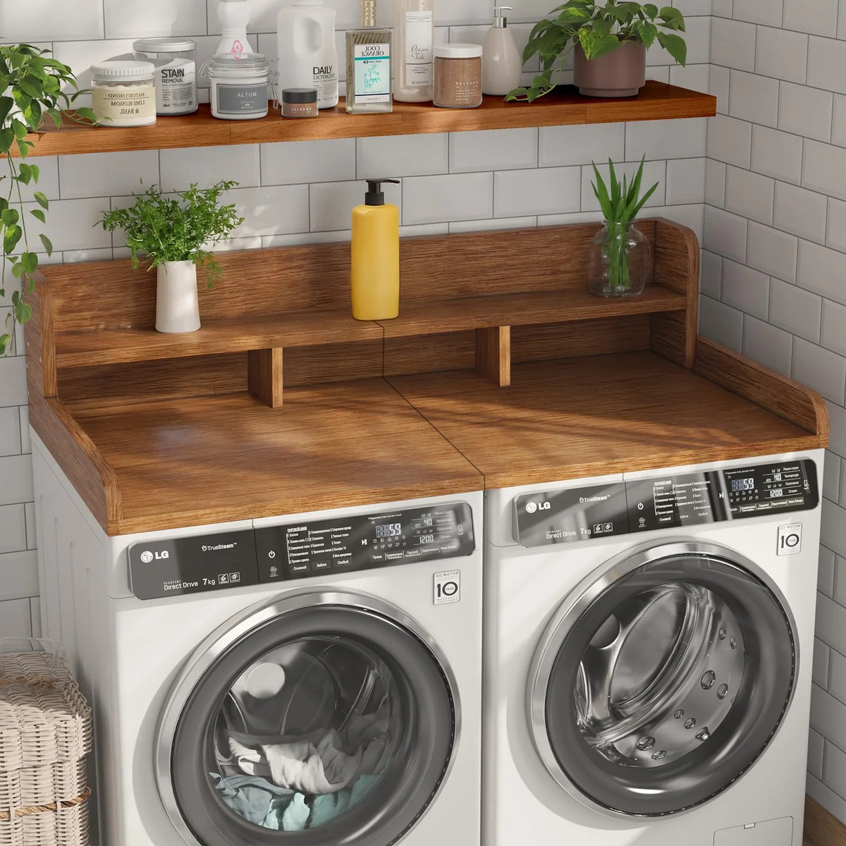 Washer Dryer Countertop with Non-slip Pads,Depth Double Layer Organizer for Washer and Dryer Laundry Hamper Counter Storage,Gray�� Matte