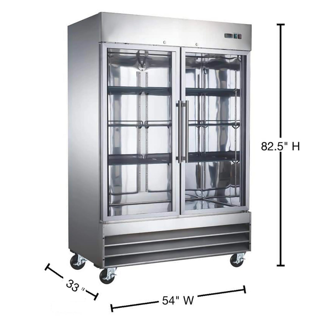 54 in. Commercial Freezer, Upright Reach-In Freezer 47 Cu.Ft. Stainless Steel, Auto-Defrost 2-Glass Door Freezer, NSF ETL