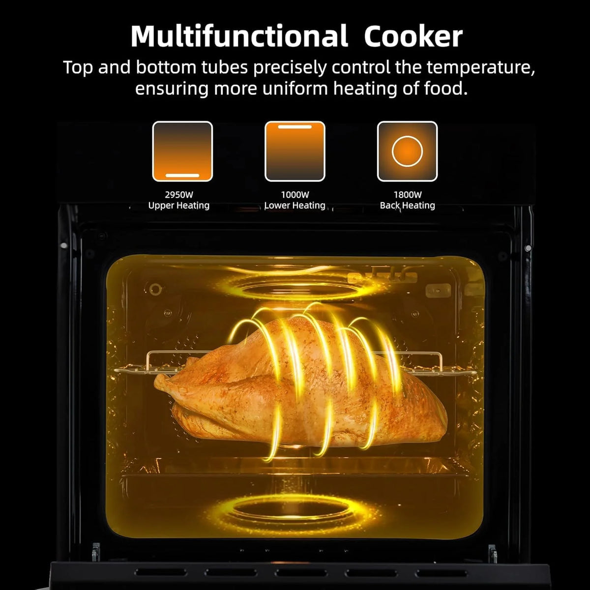 24" Built-in Electric Single Wall Oven, 2.47 Cu. Ft. Convection Wall Oven in Stainless Steel 3000W with 8 Baking Modes & 108 Automatic Recipes, Colorful LED Screen