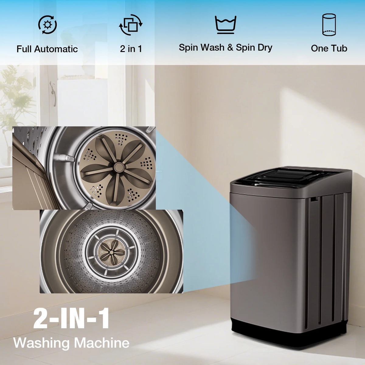 TABU Washer and Dryer Set, 19LBS Fully Automatic Washing Machine & 8.8LBS Clothes Dryer (White&White)